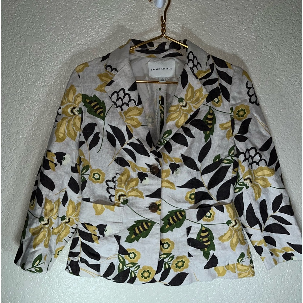 Used Banana Republic 100% Linen Summer Tropical Floral Comfy Jacket /Blazer